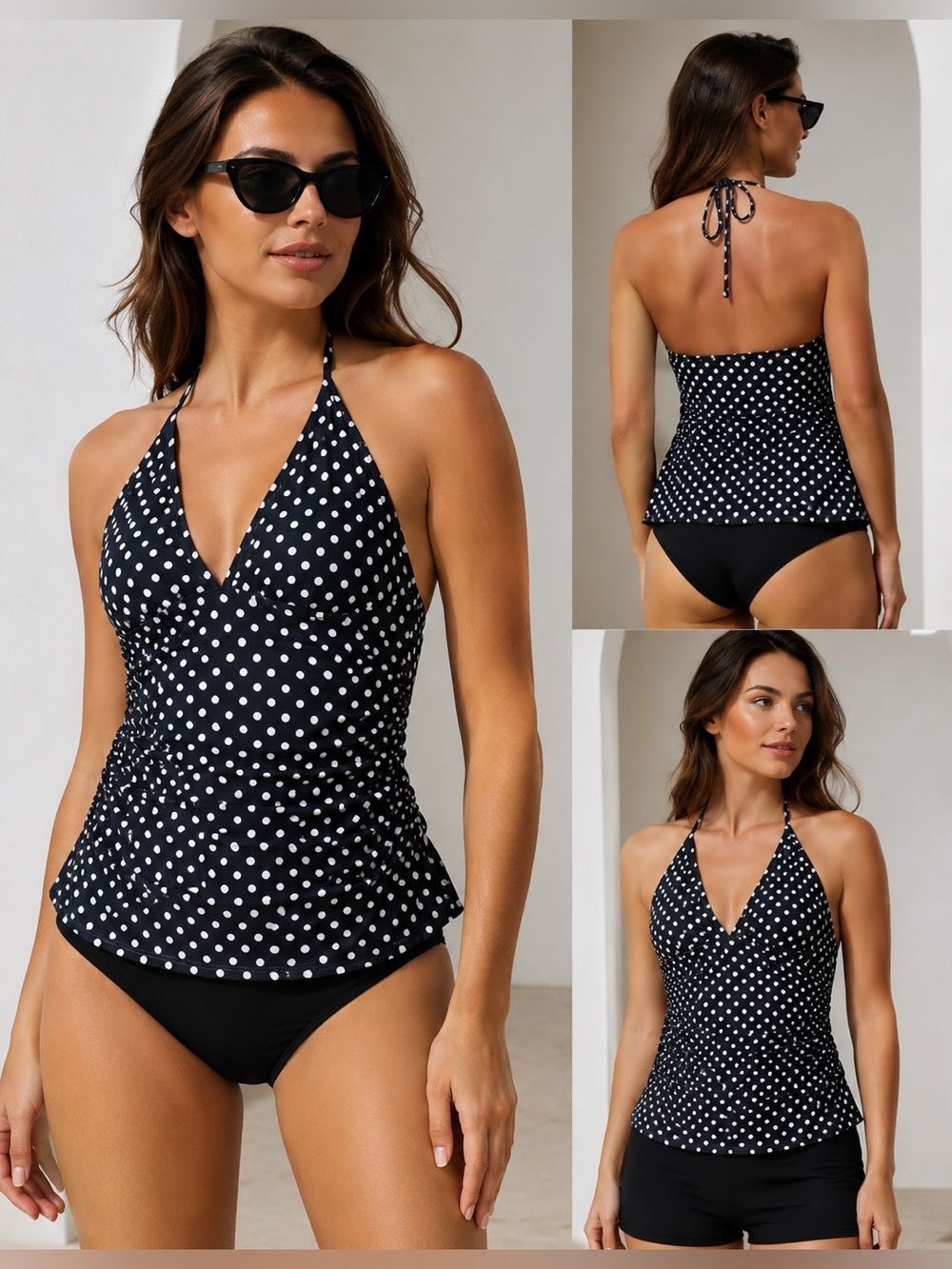 Black Dot Muse Underwire Tankini Top Swimsuit Size S